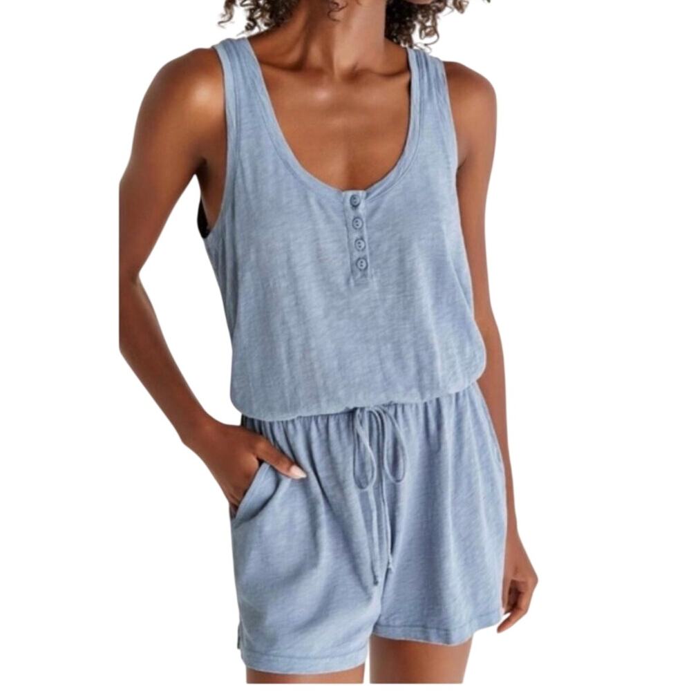 Z Supply Demi Slub Romper Blue XL NEW